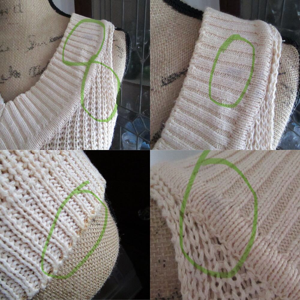 Vintage 80s Currants Jeri Jo Knit Sweater Vest Cream V-Neck Open Stitch Top XS - Picture 14 of 17